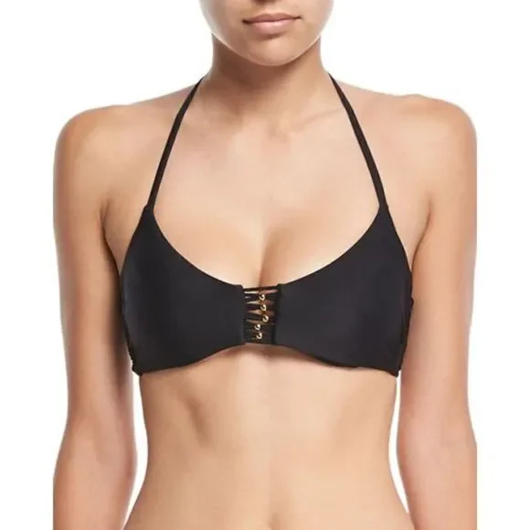 New. Pilyq black braided bikini set. D-cup/M-bottom